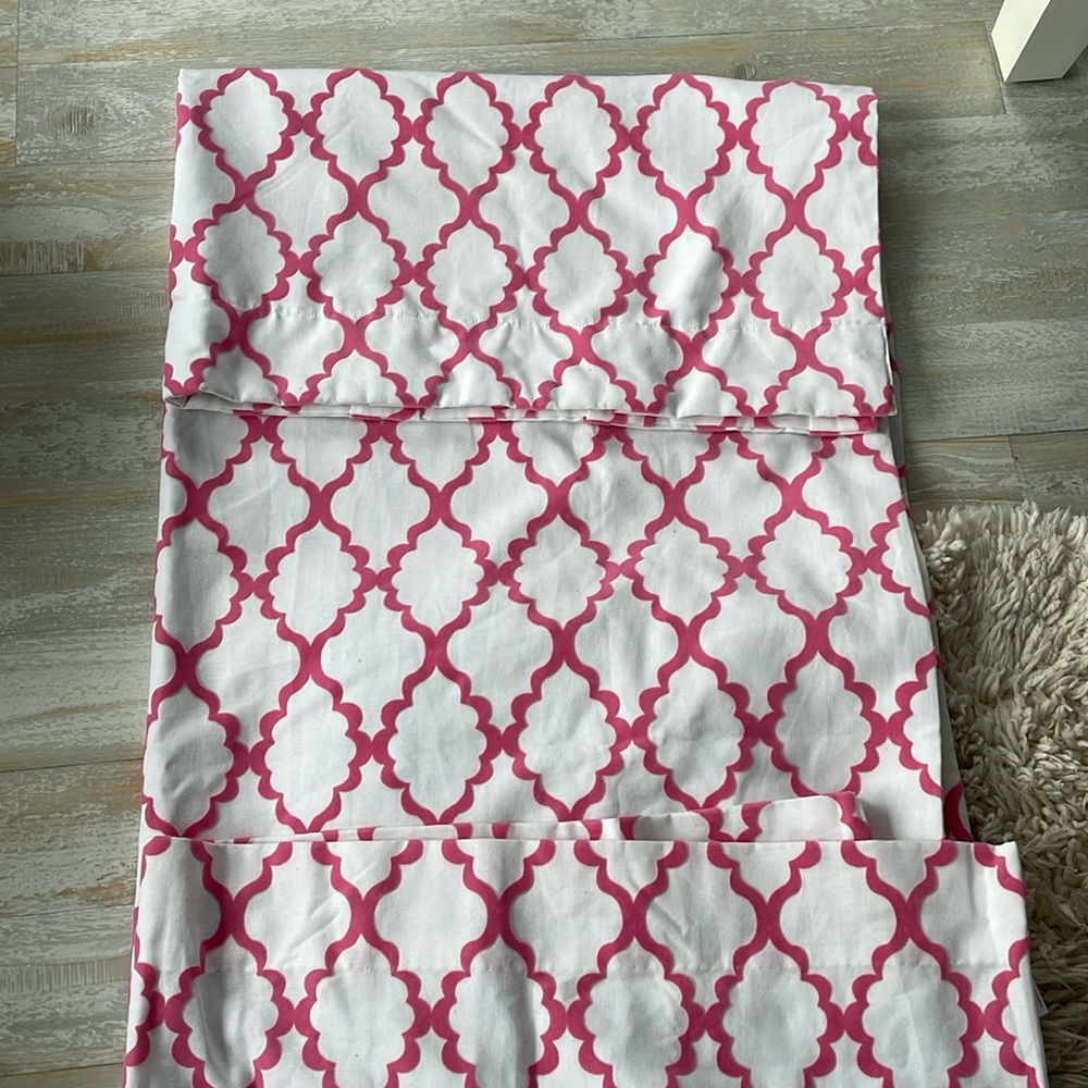 Pottery barn kids pink geometric black out curtain pair 44x84 inches